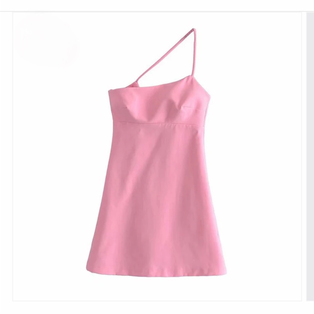 Zara Pink asymmetrical one shoulder mini dress
